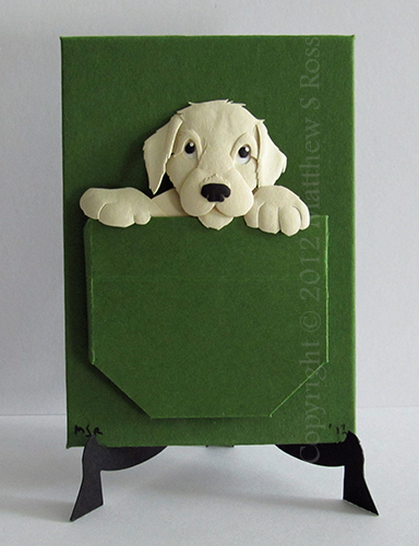 Yellow Labrador Puppy Dog Original ACEO Small Paper Sculpture by